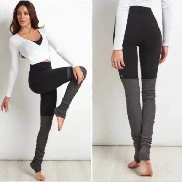ALO Women's Yoga Goddess Ribbed Gray Black High Waisted Leggings Size S - Picture 3 of 12